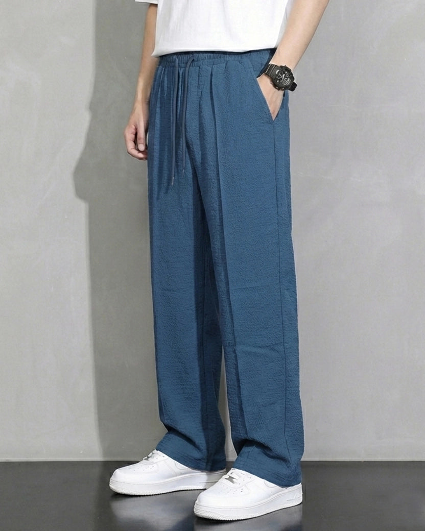 Men Blue Casual Loose Fit Drawstring Trousers