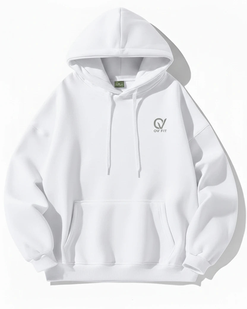 OV FIT Premium White Hoodie – Minimal Unisex Hoodie